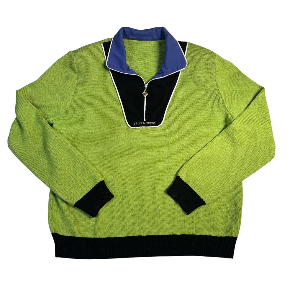 St John Sport Womens Lime Green Quarter Zip Knit Sweater Colorblock Black Purple - Picture 5 of 14